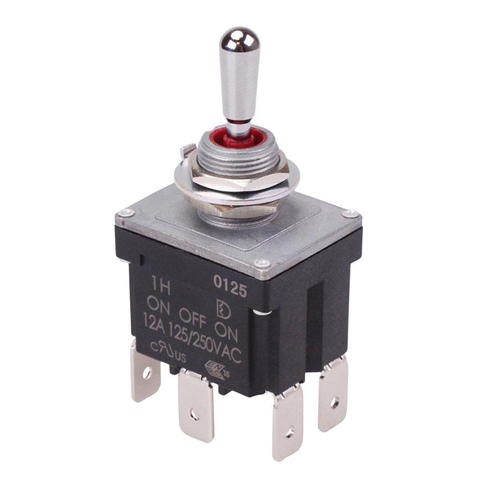 On-Off-On Sealed 12mm Toggle Switch DPDT 12A IP68