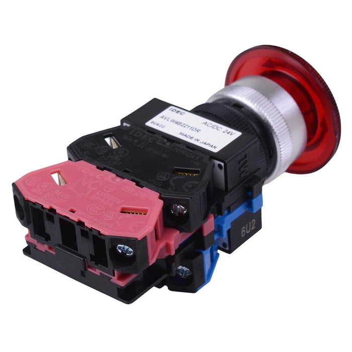 AVLW4B2211DR Red 24V illuminated 30mm Emergency Stop Switch 1NO-1NC IDEC
