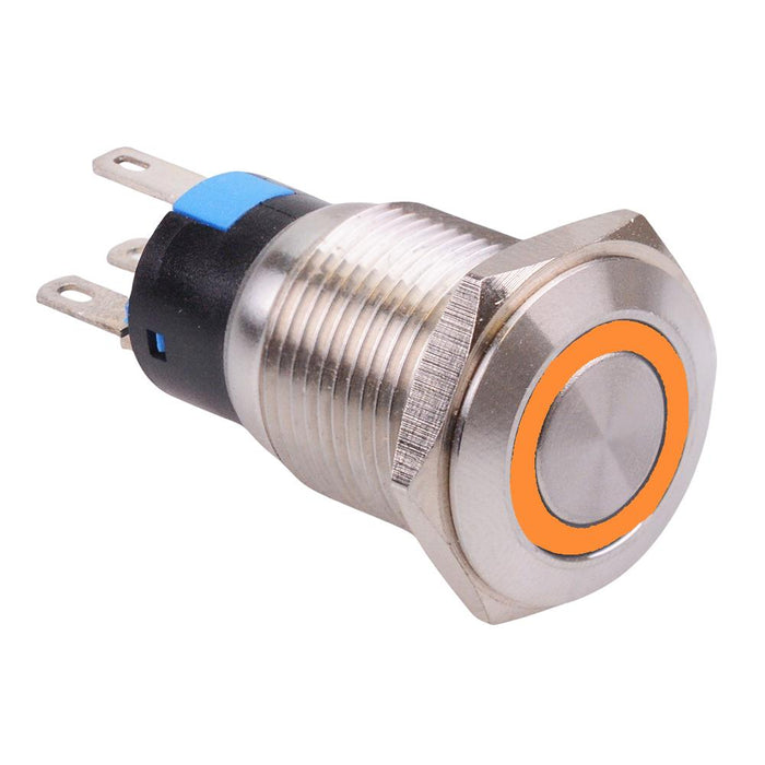Orange LED 16mm Latching Vandal Push Button Switch 3A SPDT