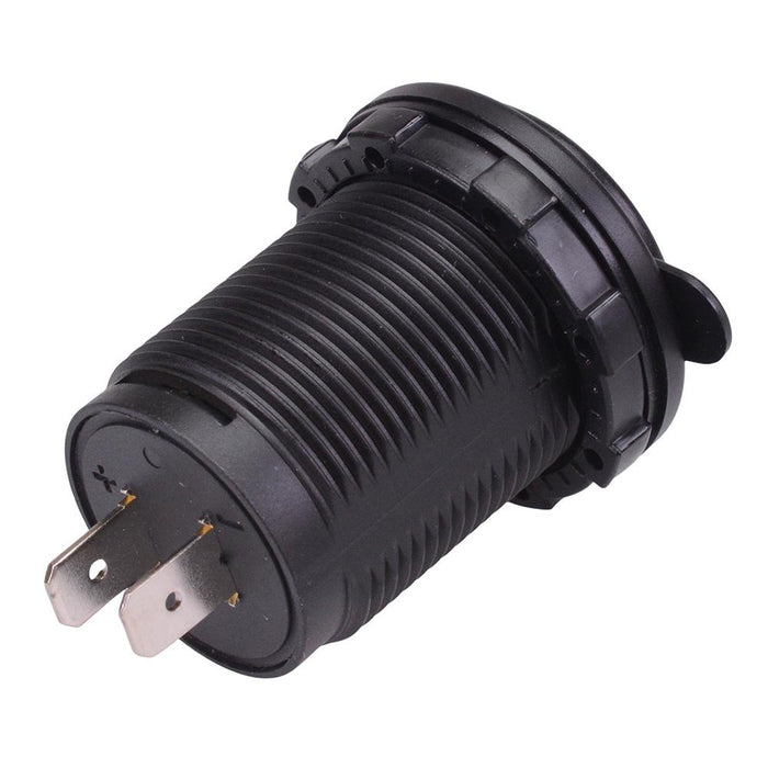 Dual USB-A 5V 2.1A Round Panel Mount Socket with LED A13-230AU-BB3