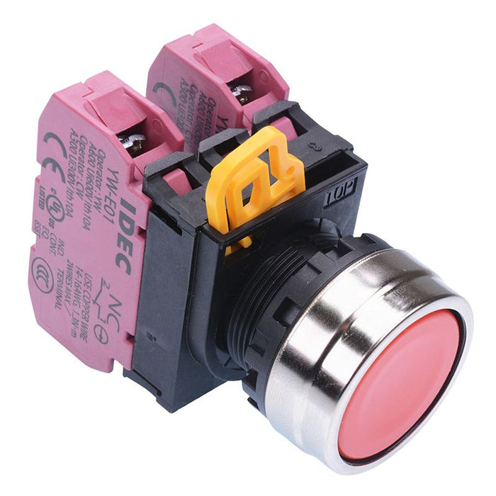 YW4B-A1E02R Red 22mm Metal Bezel Maintained Push Button Switch 2NC IP65 IDEC