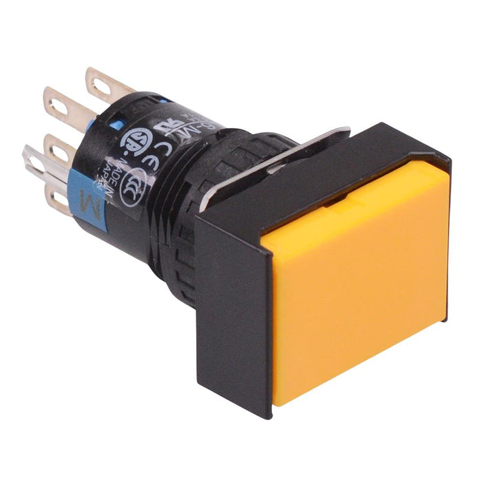 AB6H-A2PYC Yellow 16mm Latching Rectangle Push Button Switch IP65 DPDT