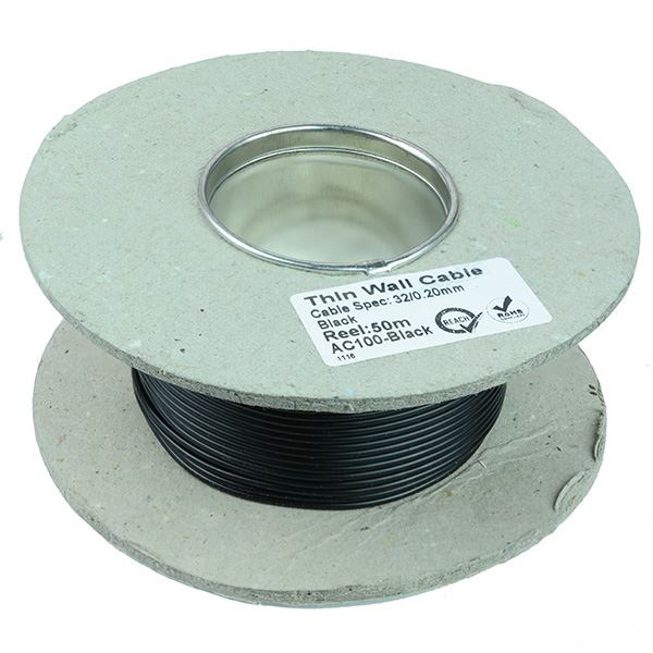 Black 2mm Thin Wall Cable 28/0.3mm 50M Reel 25A