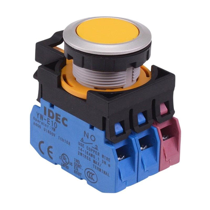 IDEC CW Series Yellow Metallic Maintained Flush Push Button Switch 2NO-1NC IP65