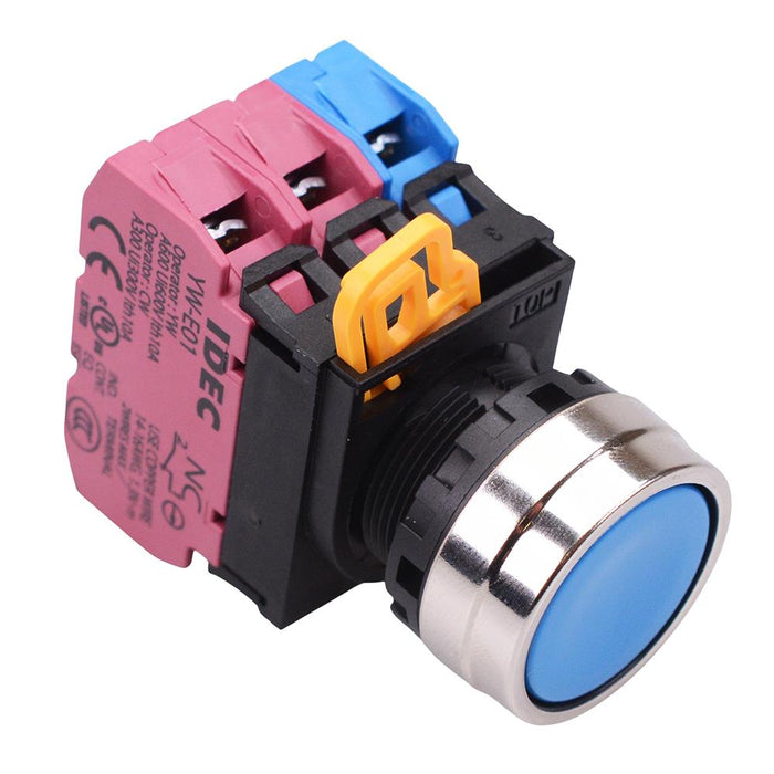 YW4B-M1E12S Blue 22mm Metal Bezel Momentary Push Button Switch 1NO-2NC IP65 IDEC