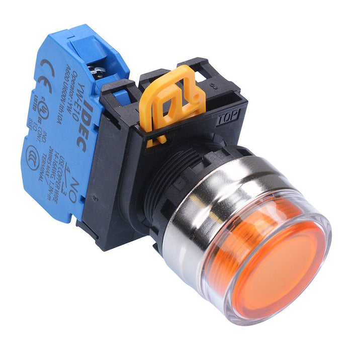 YW4L-AF2E10Q0A Amber 22mm Metal Bezel Maintained Shrouded Push Button Switch NO IP65 IDEC