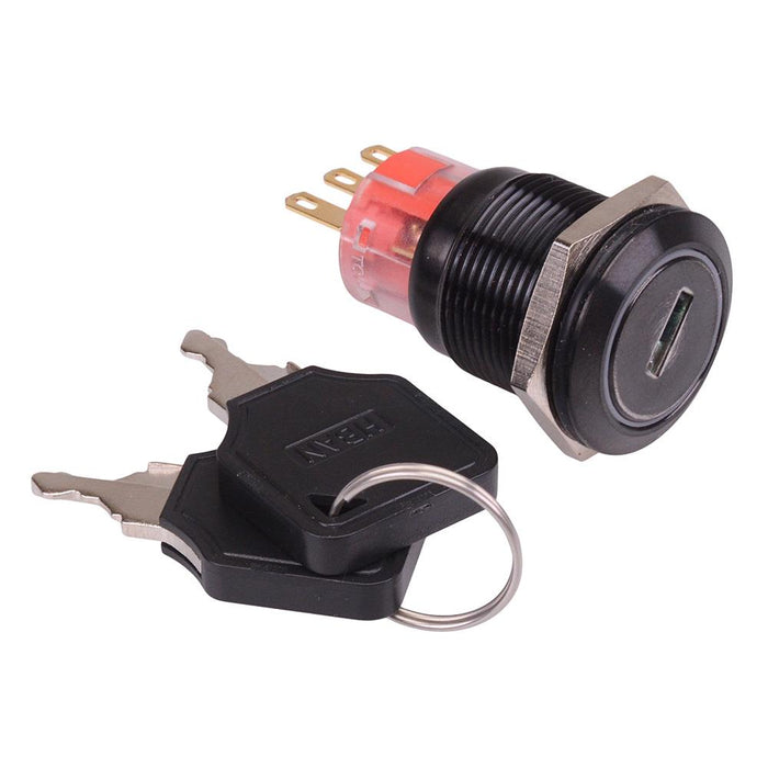 2 Position Latching 19mm Black Stainless Steel Key Switch IP40 NO/NC