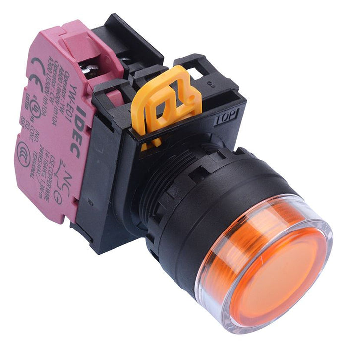 YW1L-MF2E01Q4A Amber 24V illuminated 22mm Momentary Shrouded Push Button Switch NC IP65 IDEC