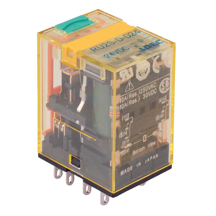 RU2S-D-D24 24VDC Plug In Power Relay Lever Diode 10A DPDT IDEC