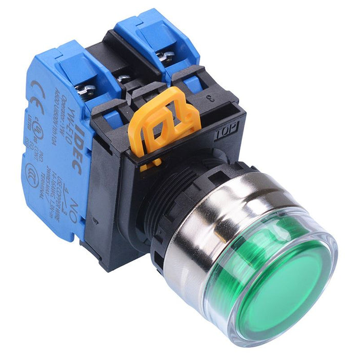 YW4L-AF2E20Q4G Green 24V illuminated 22mm Metal Bezel Maintained Shrouded Push Button Switch 2NO IP65 IDEC