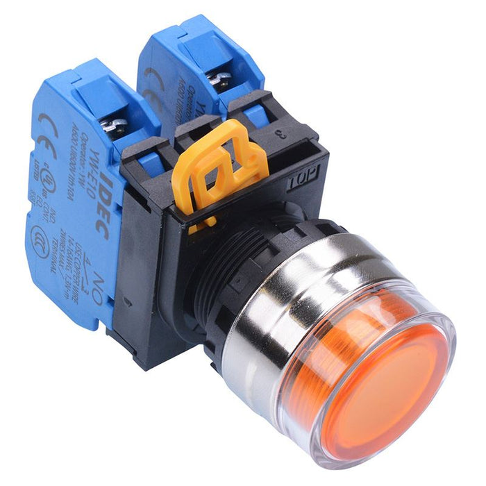 YW4L-MF2E20Q0A Amber 22mm Metal Bezel Momentary Shrouded Push Button Switch 2NO IP65 IDEC