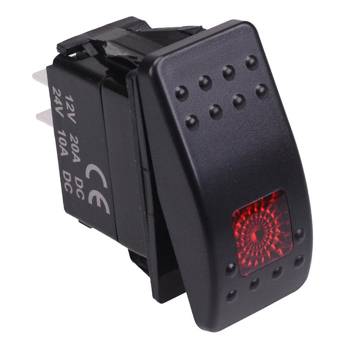 Red illuminated On-Off Automotive Rocker Switch SPST 10A 12-24V IP68