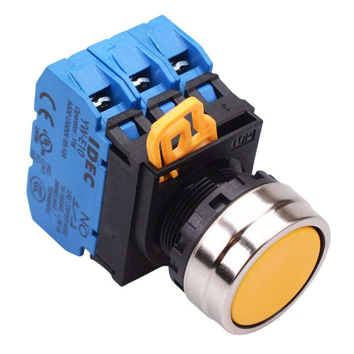 YW4B-M1E30Y Yellow 22mm Metal Bezel Momentary Push Button Switch 3NO IP65 IDEC