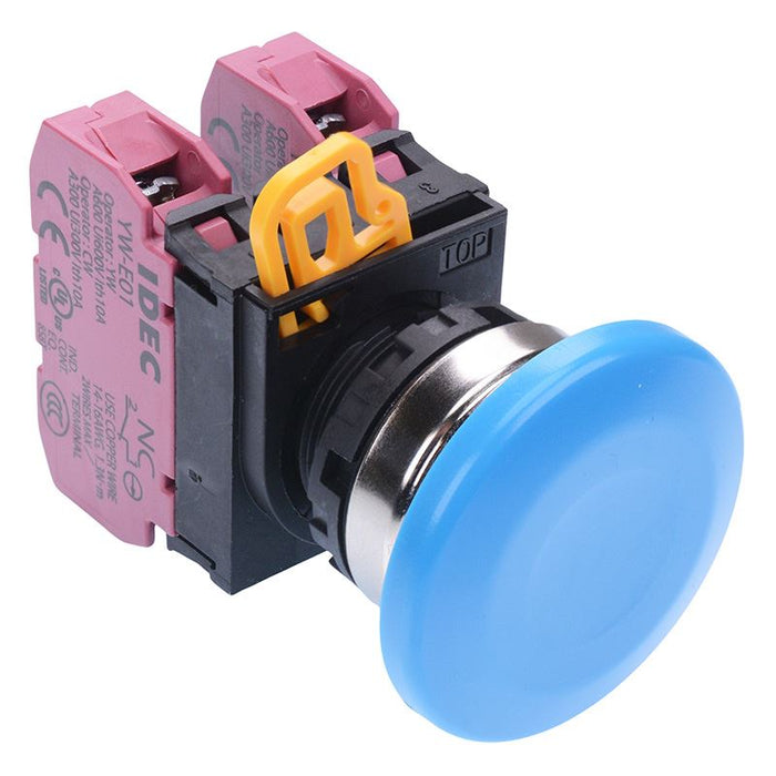 YW4B-A4E02S Blue 22mm Metal Bezel Mushroom Maintained Push Button Switch 2NC IP65 IDEC