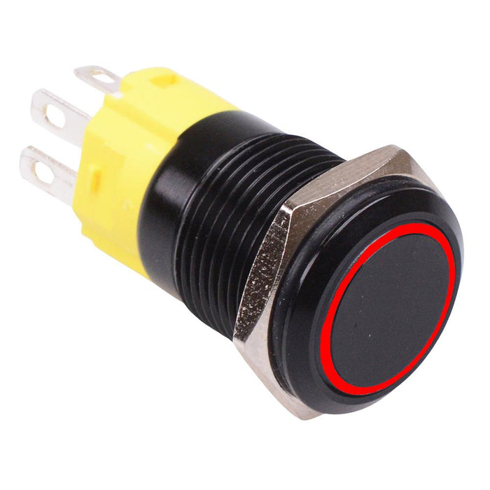 RGB 16mm Black Momentary Vandal Metal Push Button Switch 12V SPDT