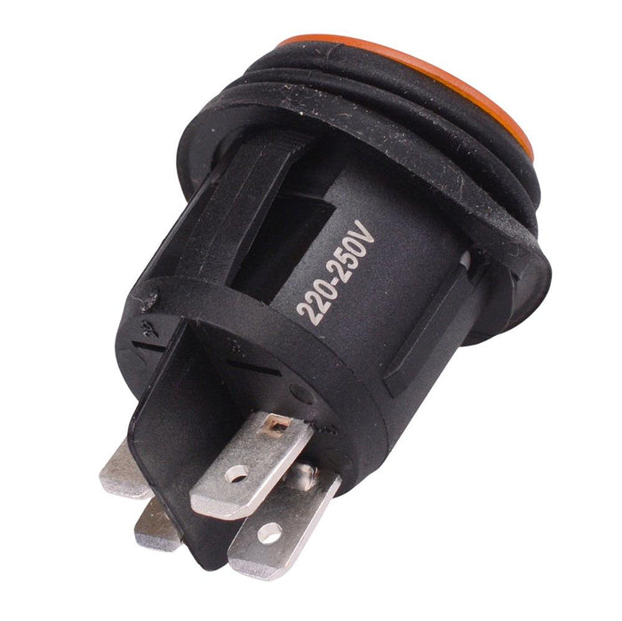 Yellow 230V illuminated Waterproof On-Off 20mm Round Rocker Switch DPST 10A R13-244B8-02