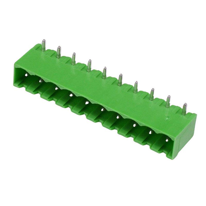 10-Way 5.08mm Right Angle PCB Header Closed Ends Green 15A 300V