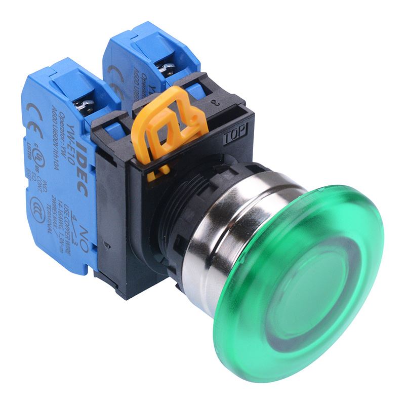 YW4L-M4E20Q0G Green 22mm Metal Bezel Mushroom Momentary Push Button Sw ...