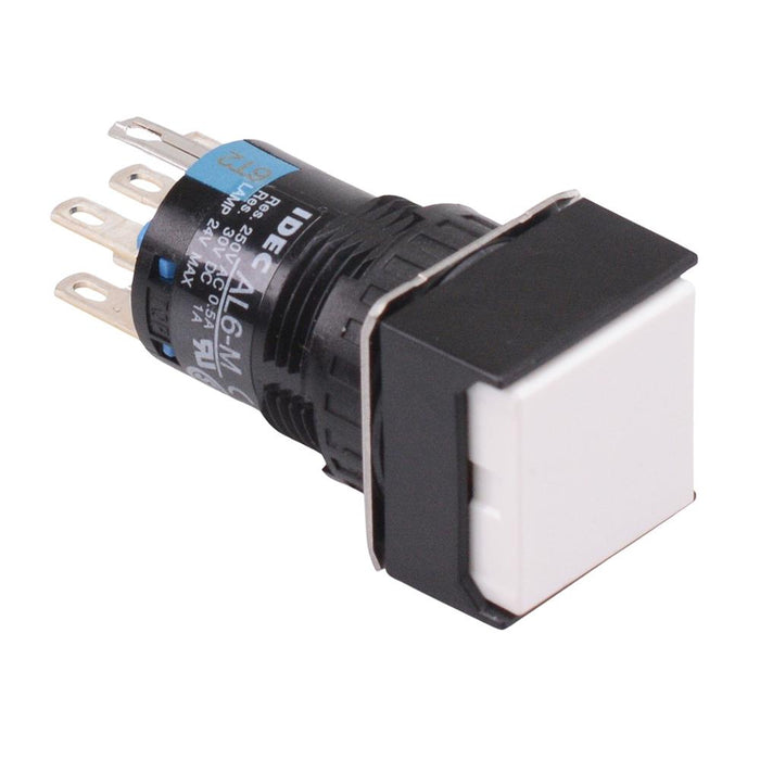 AB6Q-M2PWC White 16mm Momentary Square Push Button Switch IP65 DPDT