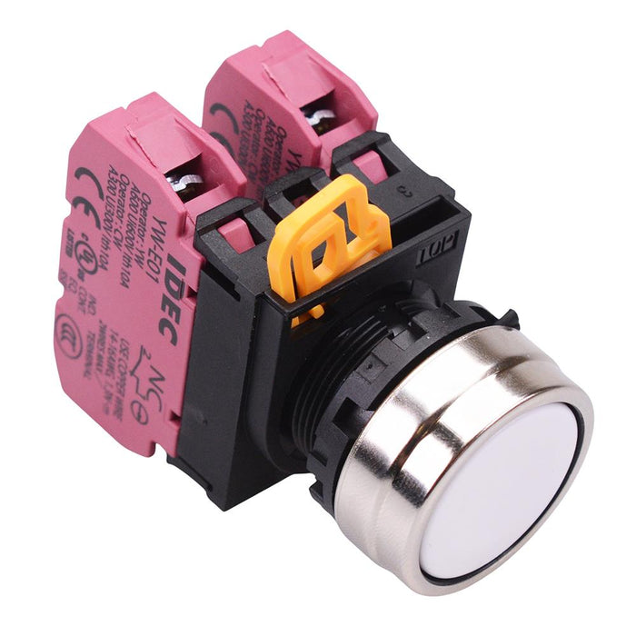 YW4B-A1E02W White 22mm Metal Bezel Maintained Push Button Switch 2NC IP65 IDEC