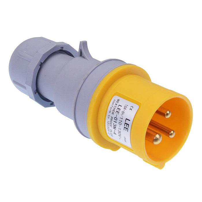 Yellow 16A 110V 2P+E Industrial Inline Plug IP44