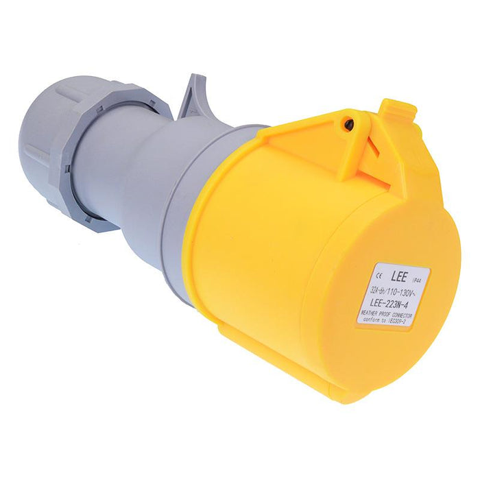 Yellow 32A 110V 2P+E Industrial Inline Socket IP44