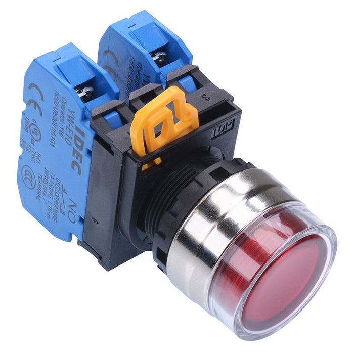 YW4L-MF2E20Q0R Red 22mm Metal Bezel Momentary Shrouded Push Button Switch 2NO IP65 IDEC