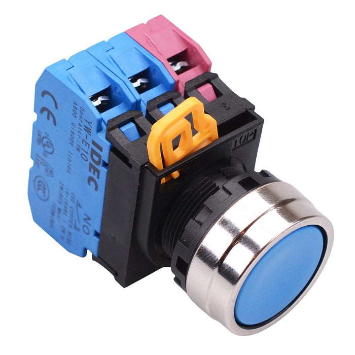 YW4B-M1E21S Blue 22mm Metal Bezel Momentary Push Button Switch 2NO-1NC IP65 IDEC