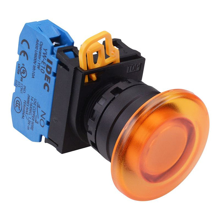 YW1L-M4E10Q0A Amber 22mm Mushroom Momentary Push Button Switch NO IP65 IDEC