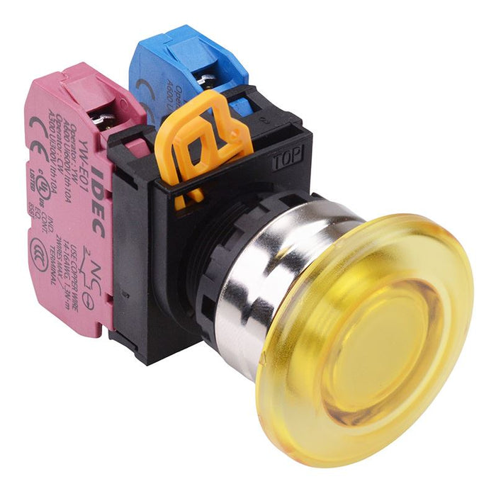 YW4L-M4E11Q0Y Yellow 22mm Metal Bezel Mushroom Momentary Push Button Switch 1NO-1NC IP65 IDEC