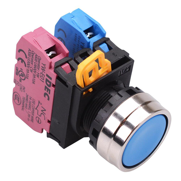 YW4B-A1E11S Blue 22mm Metal Bezel Maintained Push Button Switch 1NO-1NC IP65 IDEC