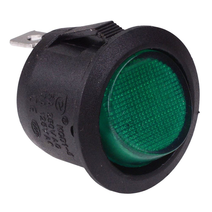 Green On-Off 12V illuminated Circular Rocker Switch SPST 10A