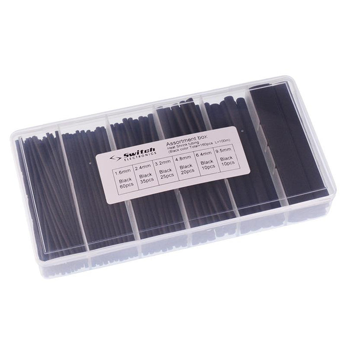 160pcs Black Heat Shrink Assortment 2:1