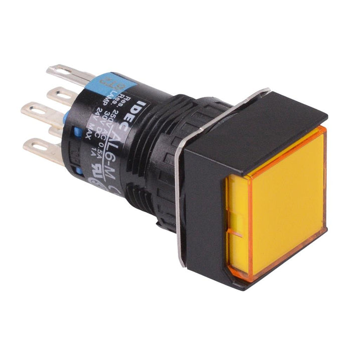 AL6Q-A23PY Yellow 16mm 12V Latching Square illuminated Push Button Switch IP65 DPDT