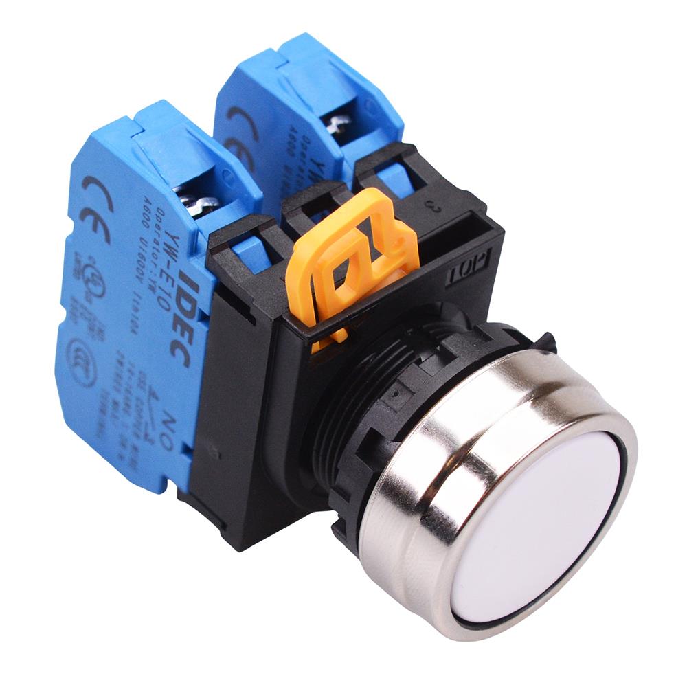 YW4B-A1E20W White 22mm Metal Bezel Maintained Push Button Switch 2NO I ...