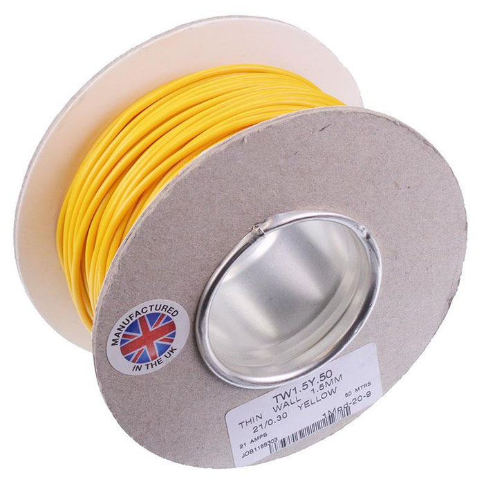 Yellow 1.5mm² Thin Wall Cable 21/0.3mm 50M