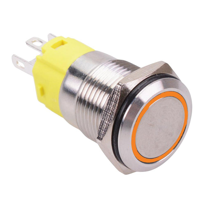 Yellow LED On-(On) Momentary 16mm Vandal Resistant Push Button Switch SPDT