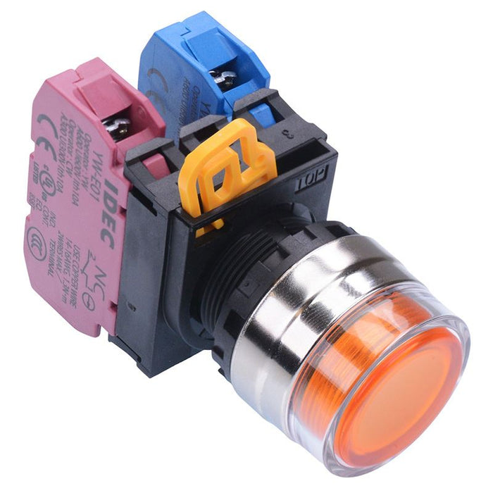 YW4L-MF2E11Q0A Amber 22mm Metal Bezel Momentary Shrouded Push Button Switch 1NO-2NC IP65 IDEC