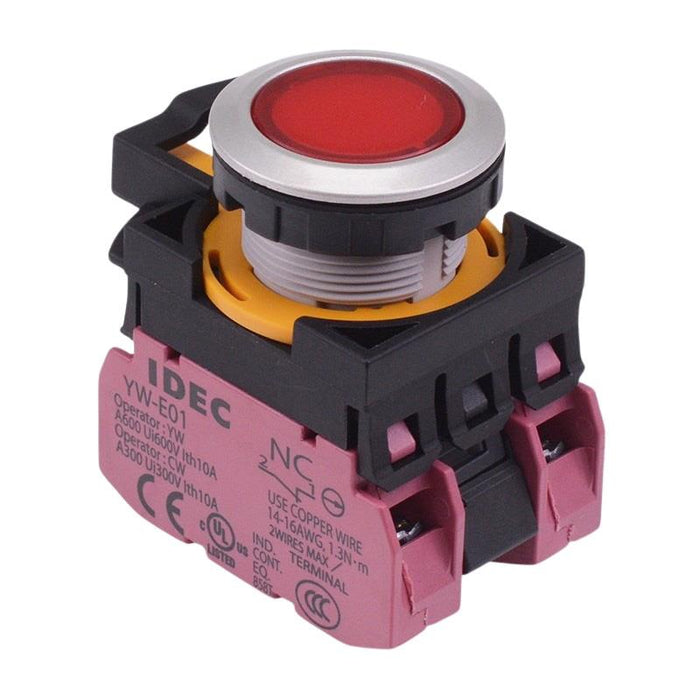 IDEC CW Series Red 12V illuminated Maintained Flush Push Button Switch 2NC IP65