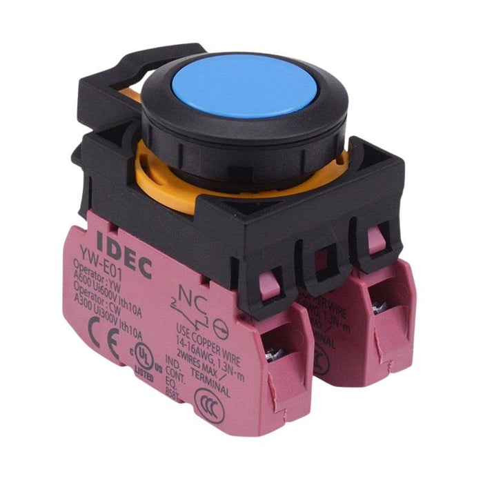 IDEC CW Series Blue Maintained Flush Push Button Switch 2NC IP65
