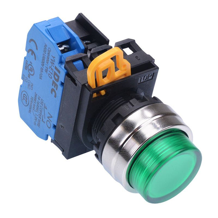 YW4L-M2E10Q3G Green 12V illuminated 22mm Metal Bezel Momentary Push Button Switch NO IP65 IDEC