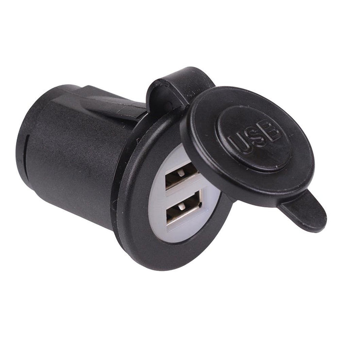 Dual USB-A 5V 2.1A Panel Mount Socket with LED A13-204B-BB3
