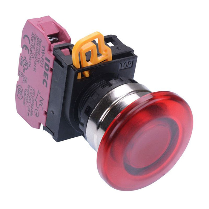 YW4L-M4E01Q0R Red 22mm Metal Bezel Mushroom Momentary Push Button Switch NC IP65 IDEC