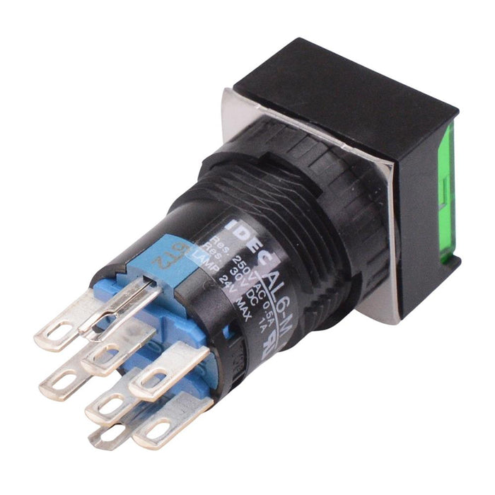 AL6Q-M23PG Green 16mm 12V Momentary Square illuminated Push Button Switch IP65 DPDT