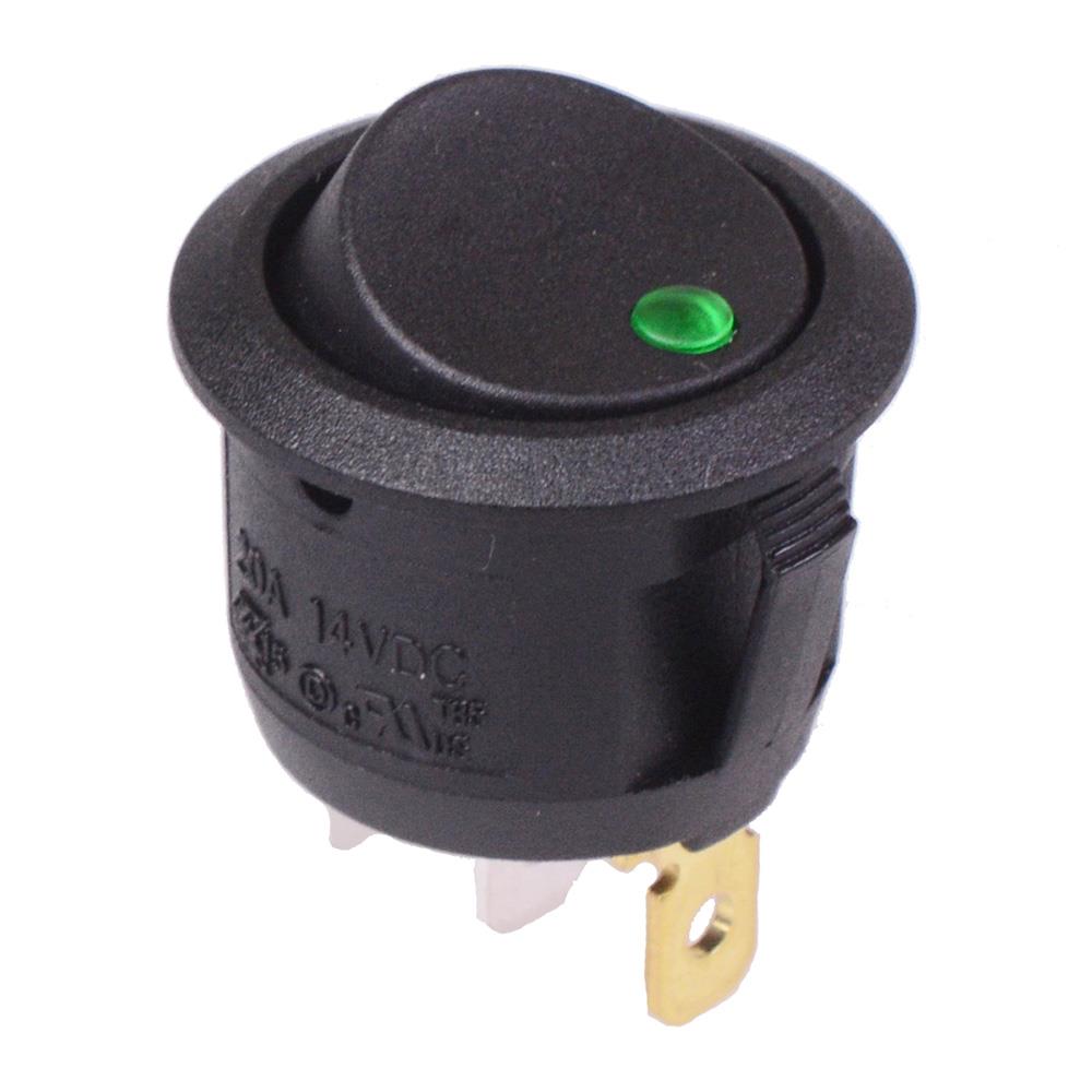 Green LED Round Rocker Switch SPST 12V 20A R13-112B2-02 — Switch ...