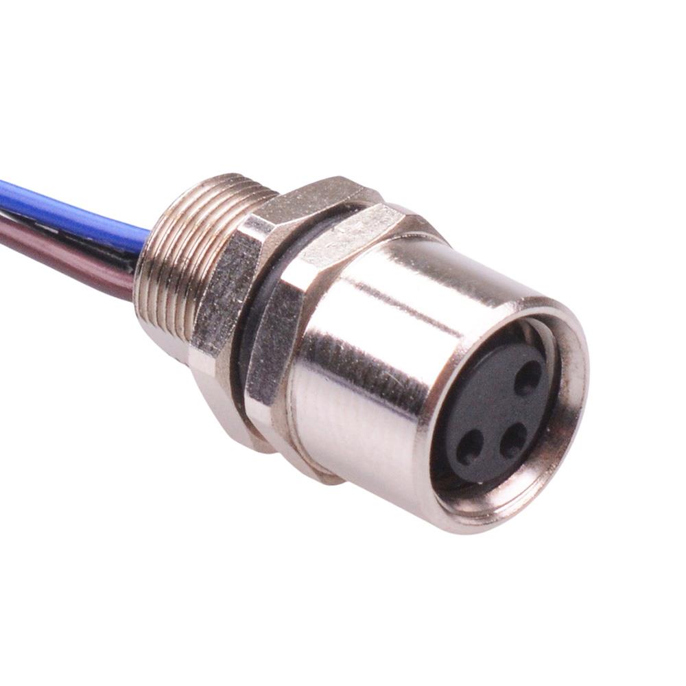 3 Way M8 Prewired Female Front Mounting Receptacle Circular Connector ...