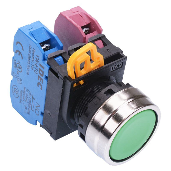 YW4B-A1E11G Green 22mm Metal Bezel Maintained Push Button Switch 1NO-1NC IP65 IDEC