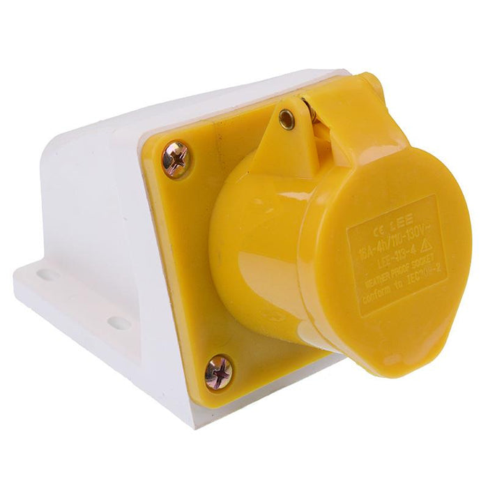 Yellow 16A 110V 2P+E Industrial Surface Mount Socket IP44
