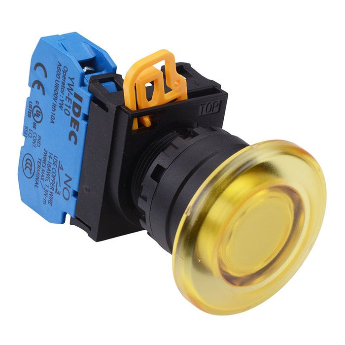 YW1L-M4E10Q0Y Yellow 22mm Mushroom Momentary Push Button Switch NO IP65 IDEC