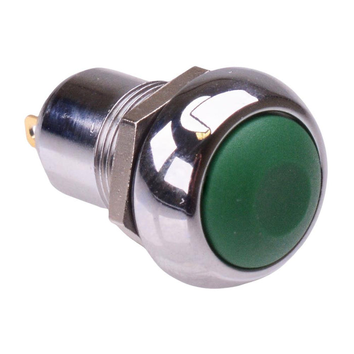 IPR1SAD3101 APEM Green Chrome Round Latching 12mm Push Button Switch SPST IP67
